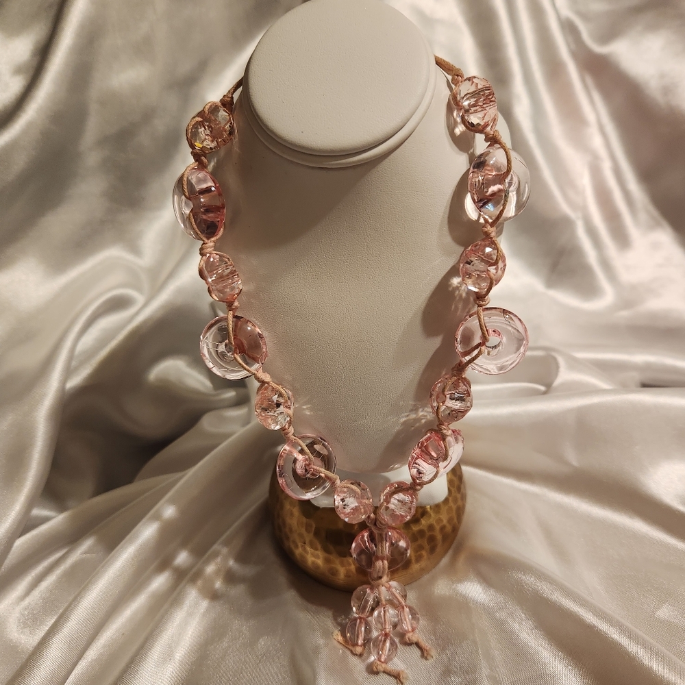 Clear Pink Beaded Necklace | Vintage | Y2K - Picture 1 of 4